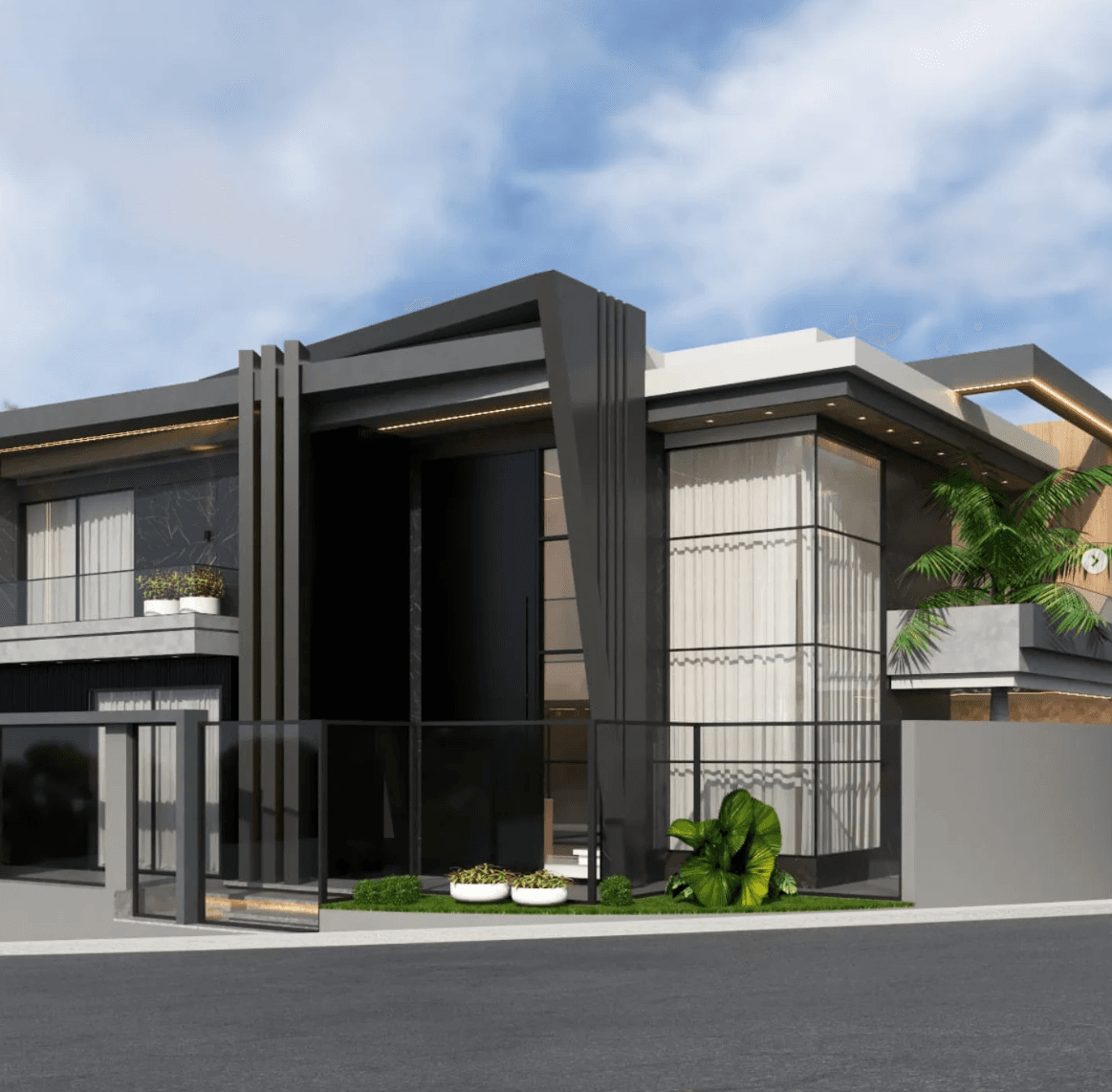 Residência contemporânea com composição sofisticada e detalhes de arquitetura