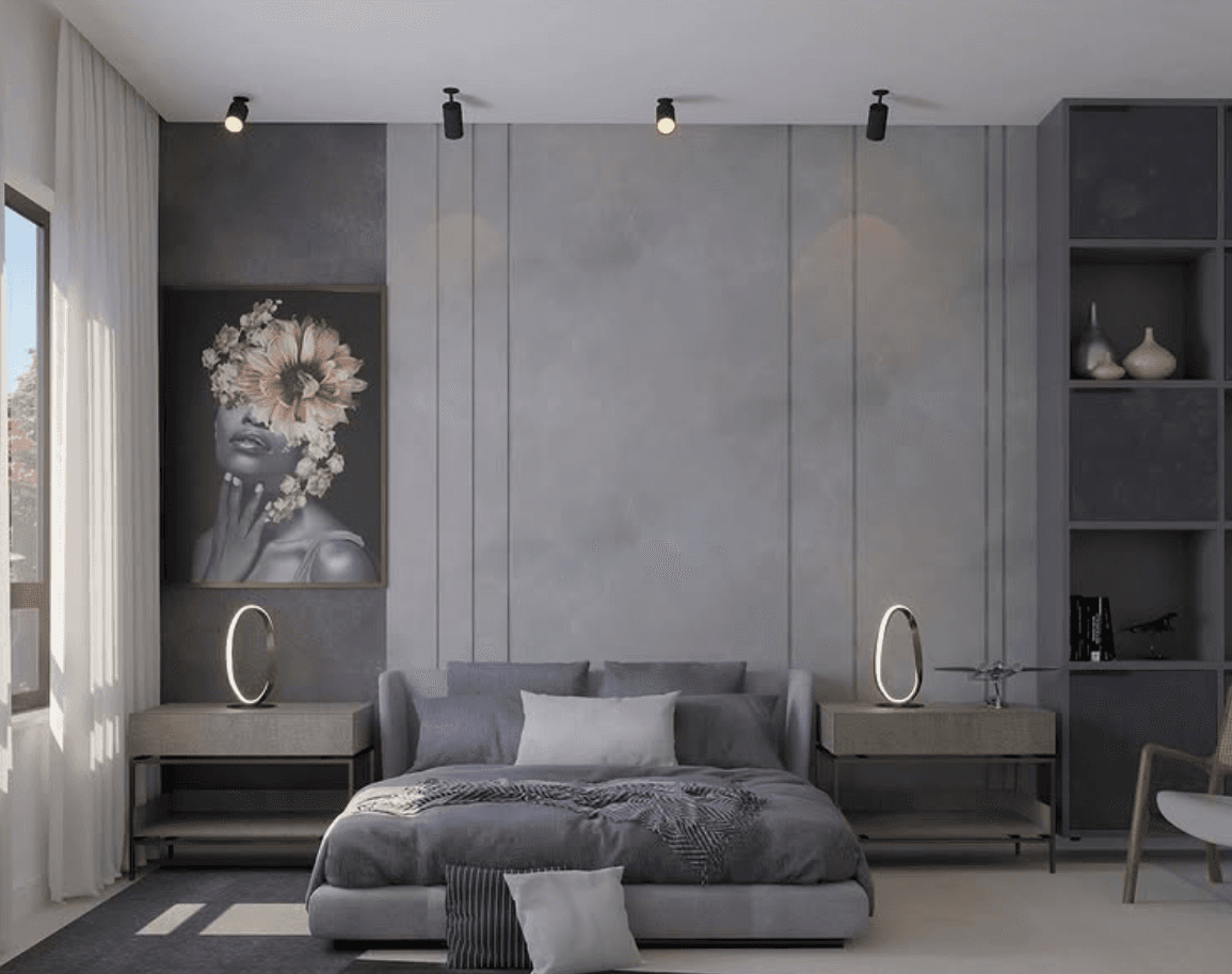 Ambiente de interiores com paleta neutra, marcenaria e acabamento elegante